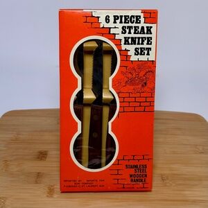 Vintage 6-Piece Steak Knife Set  Stainless Steel Blades + Wooden Handles | Box